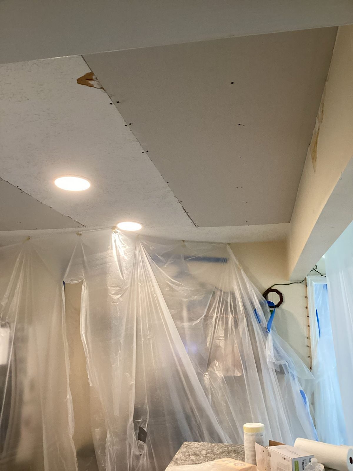 Ceiling drywall replacement with recessed lighting